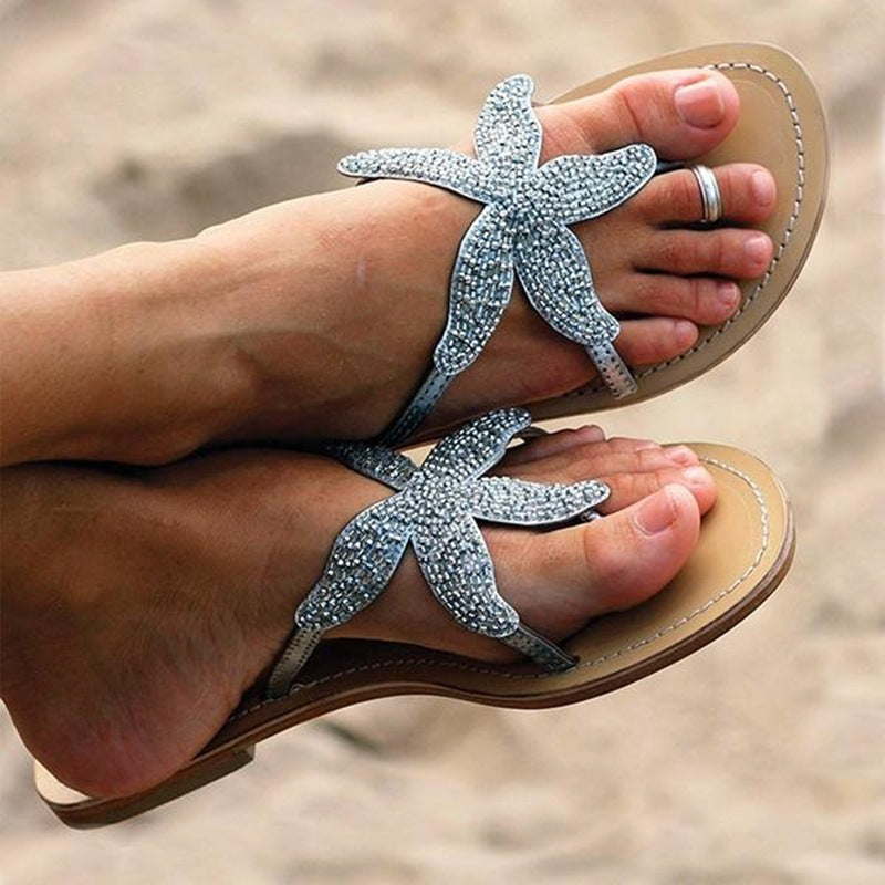 Sparkly Starfish Sandals – Rhinestone Beach Sandals, Coastal Summer Flip Flops, Boho Beach Wedding Shoes, Ocean-Inspired Sandals
