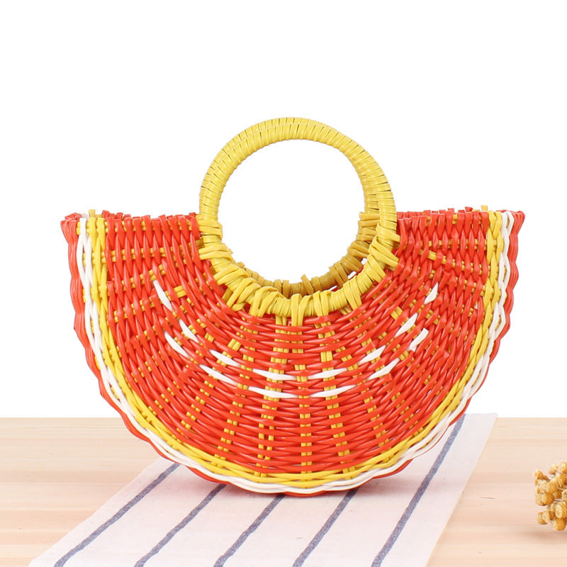 Cute Semicircle Handmade PVC Woven Bag Beach Straw Bag