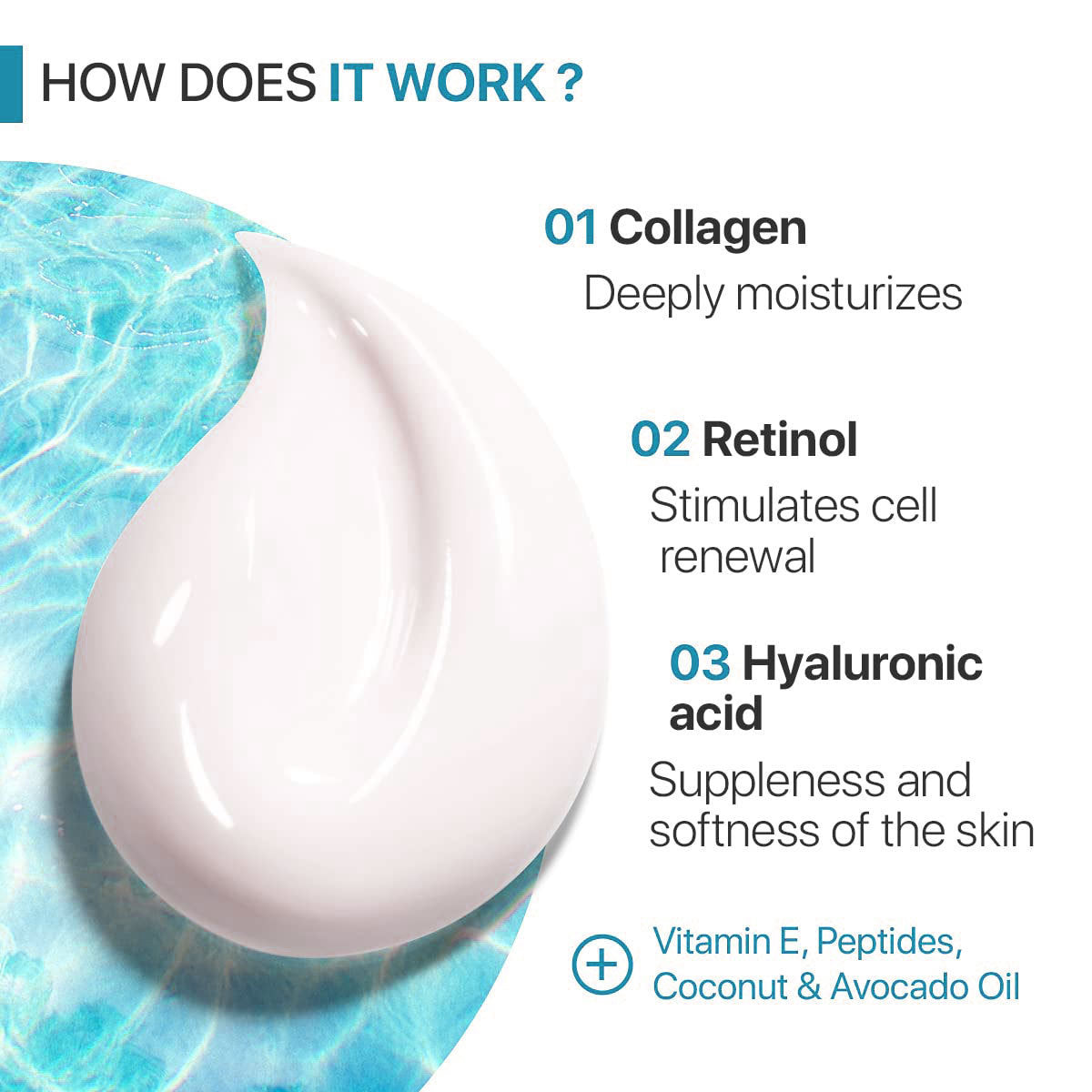 Collagen Retinol Hyaluronic Acid Cream - Anti-Aging Face Moisturizer for Face, Neck & Décolleté