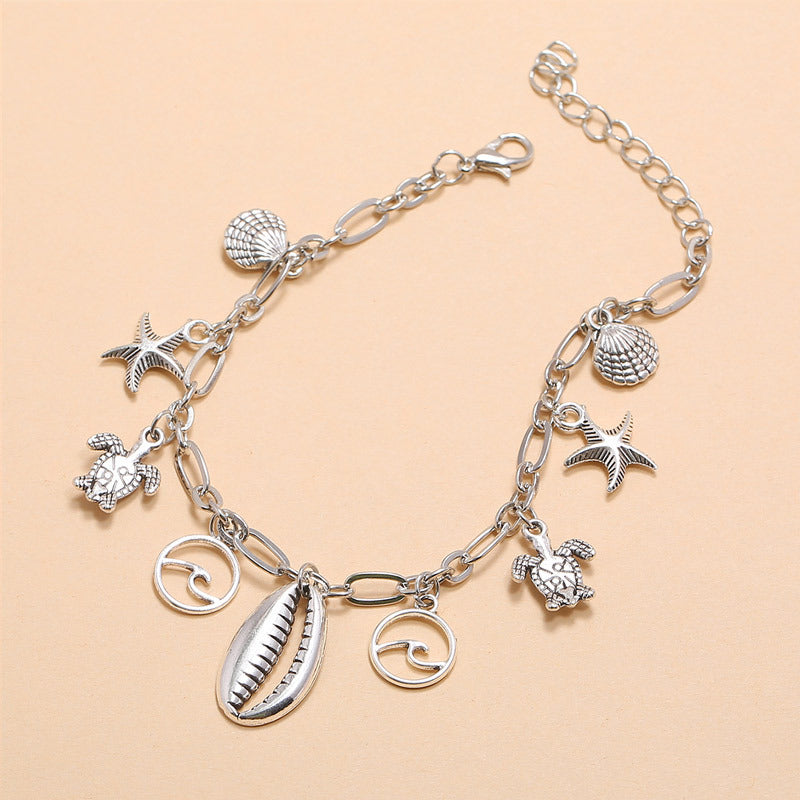 Beach Ocean Series Starfish Wave Shell Turtle Pendant Anklet