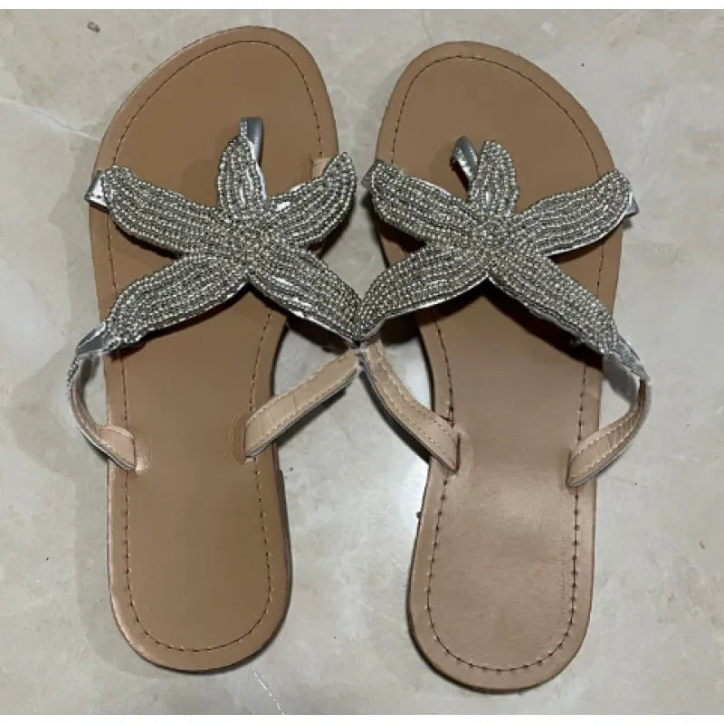 Sparkly Starfish Sandals – Rhinestone Beach Sandals, Coastal Summer Flip Flops, Boho Beach Wedding Shoes, Ocean-Inspired Sandals