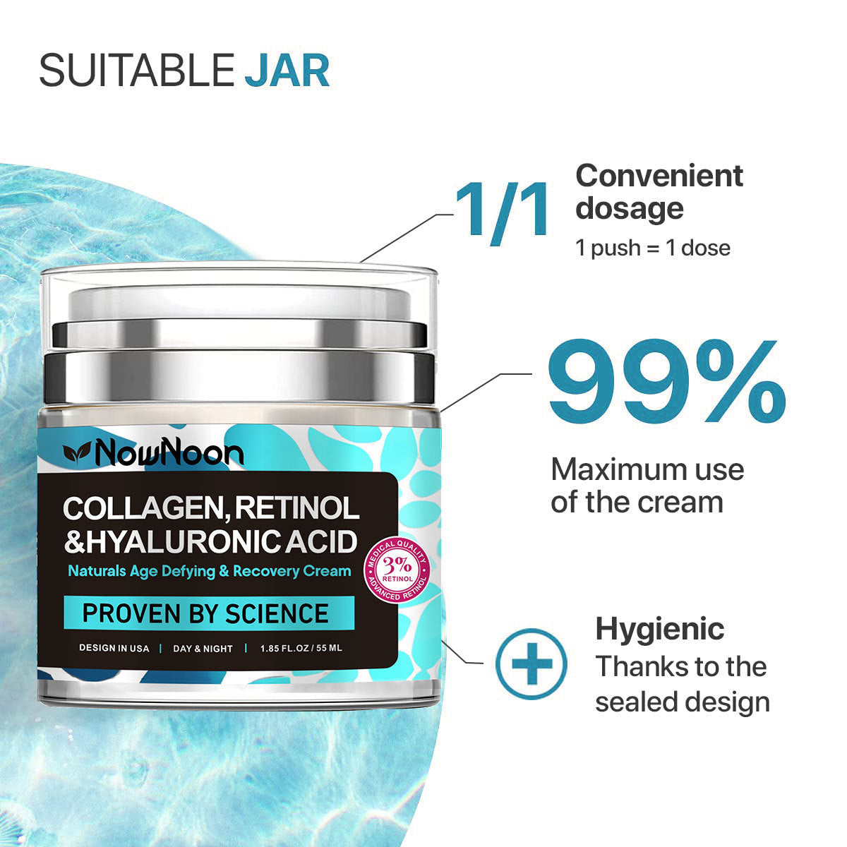 Collagen Retinol Hyaluronic Acid Cream - Anti-Aging Face Moisturizer for Face, Neck & Décolleté