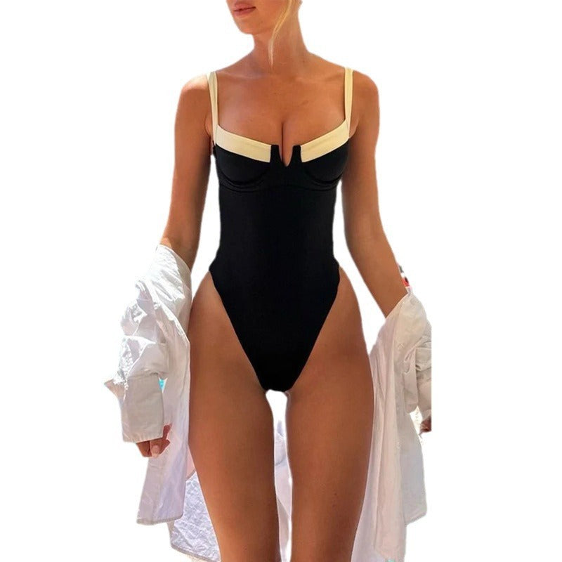 Women's Contrast Color One-piece Swimsuit Bikini