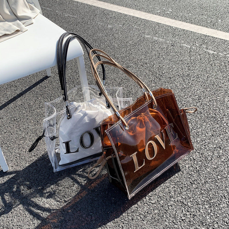 Tan Transparent One Shoulder Shopping Bag Beach Leisure Bag