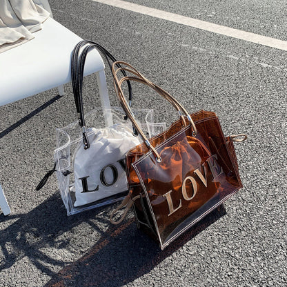 Tan Transparent One Shoulder Shopping Bag Beach Leisure Bag