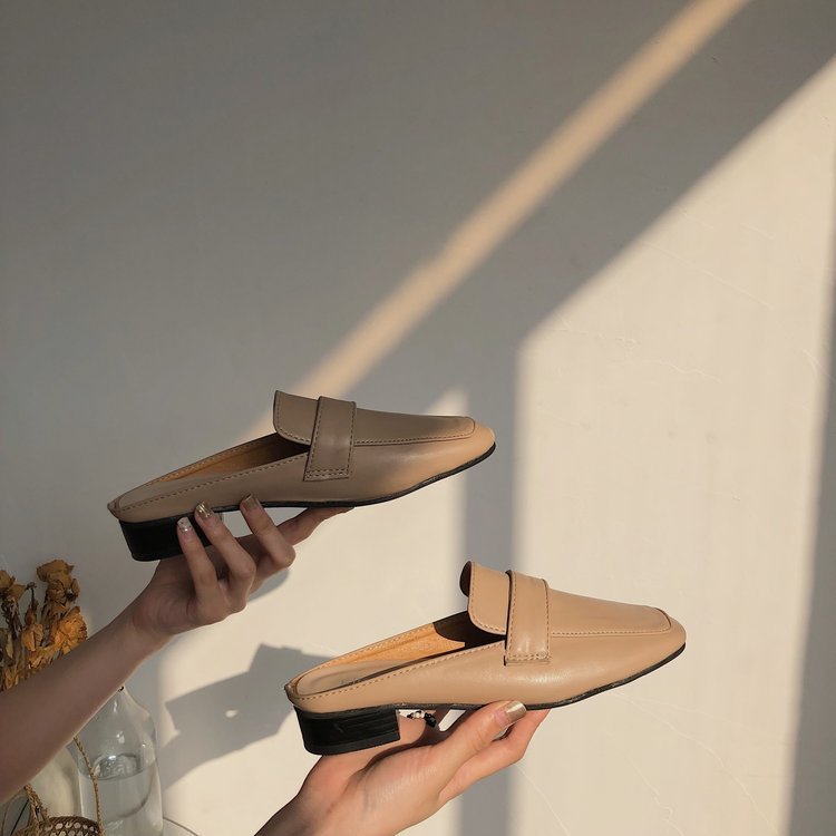 Womens Flats Shoes Mules Slippers Cover Toe Loafers Pu