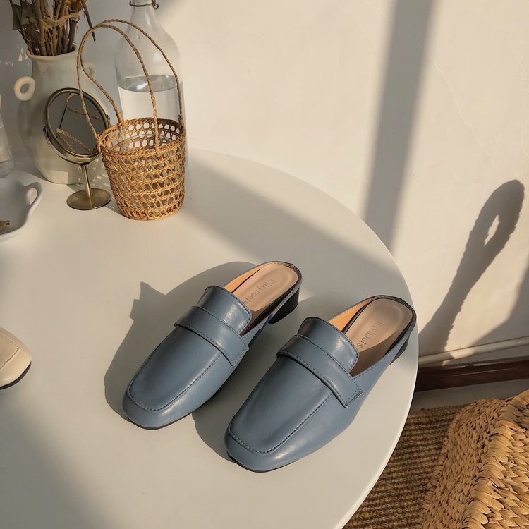 Womens Flats Shoes Mules Slippers Cover Toe Loafers Pu
