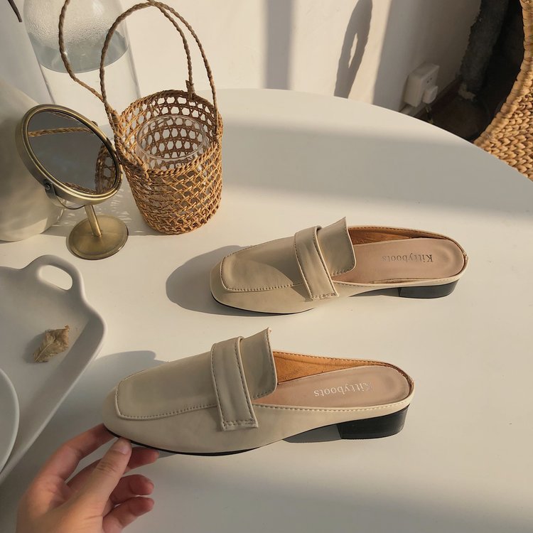 Womens Flats Shoes Mules Slippers Cover Toe Loafers Pu