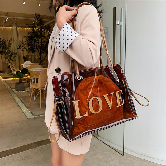 Tan Transparent One Shoulder Shopping Bag Beach Leisure Bag