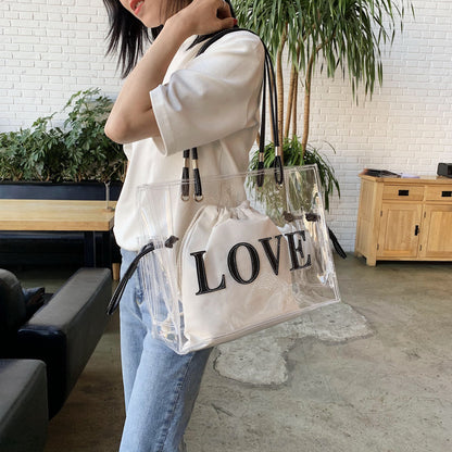 Tan Transparent One Shoulder Shopping Bag Beach Leisure Bag