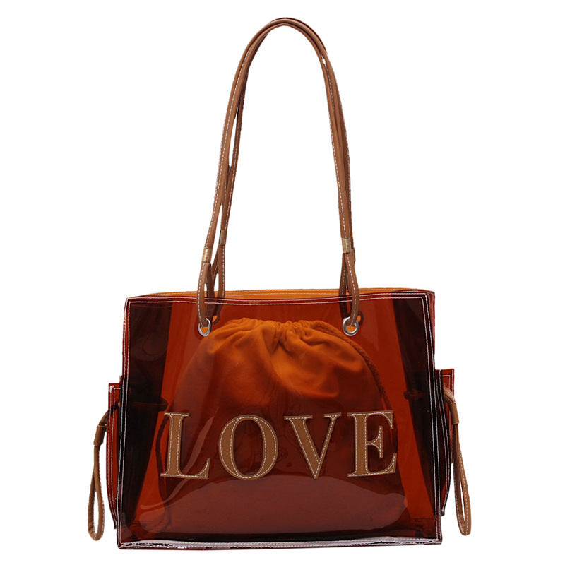 Tan Transparent One Shoulder Shopping Bag Beach Leisure Bag