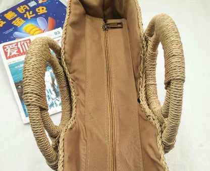 Wooden handle beach bag handbag