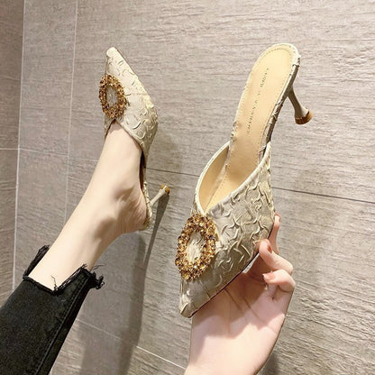 Women's French Rhinestone Stiletto Toe Sandals