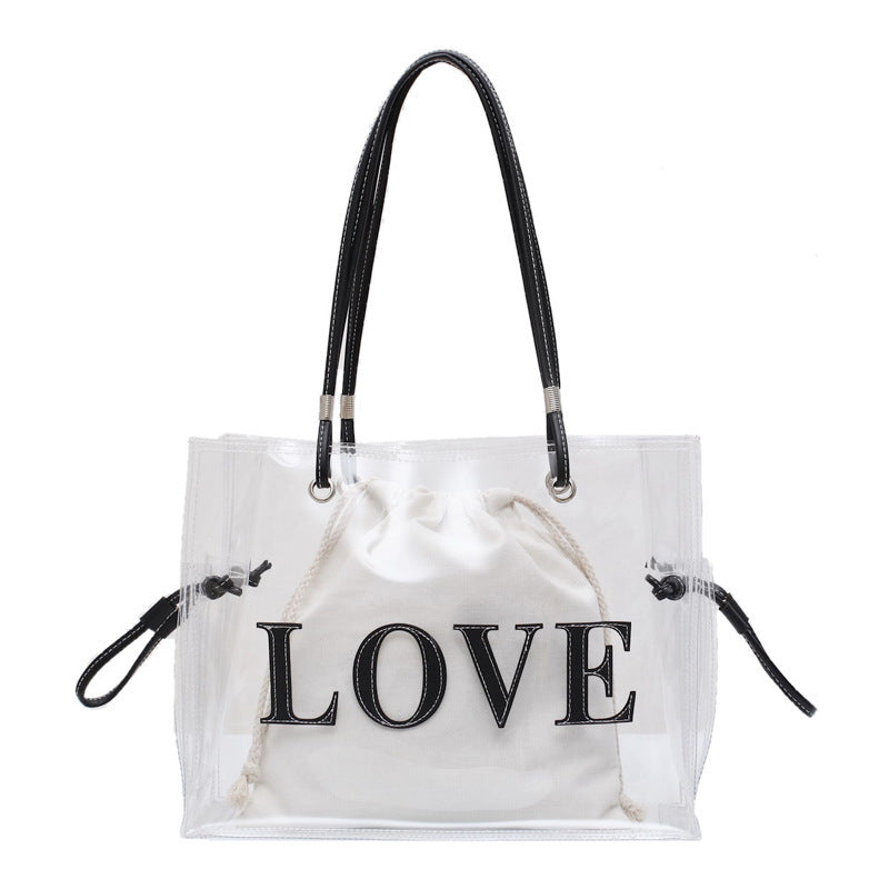 Tan Transparent One Shoulder Shopping Bag Beach Leisure Bag