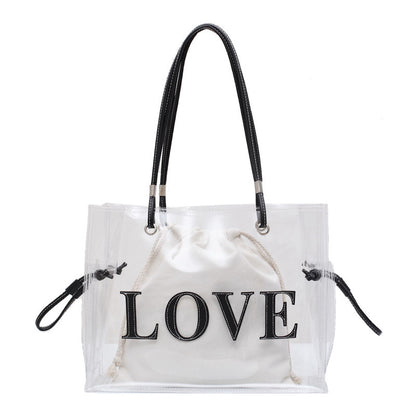 Tan Transparent One Shoulder Shopping Bag Beach Leisure Bag